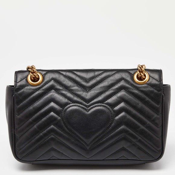 GUCCI Black Matelasse Leather Small GG Marmont Shoulder Bag - Picture 4 of 8